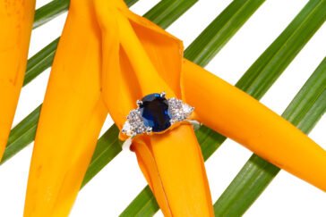 Stone ring on orange flower