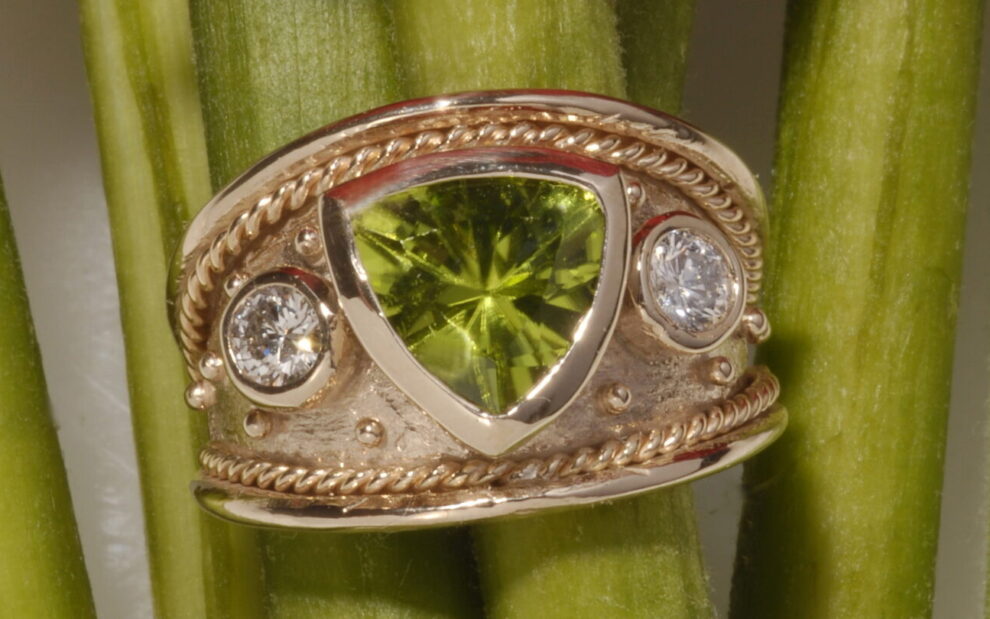 peridot ring peridot and diamond signature ring secrete fine jewelry