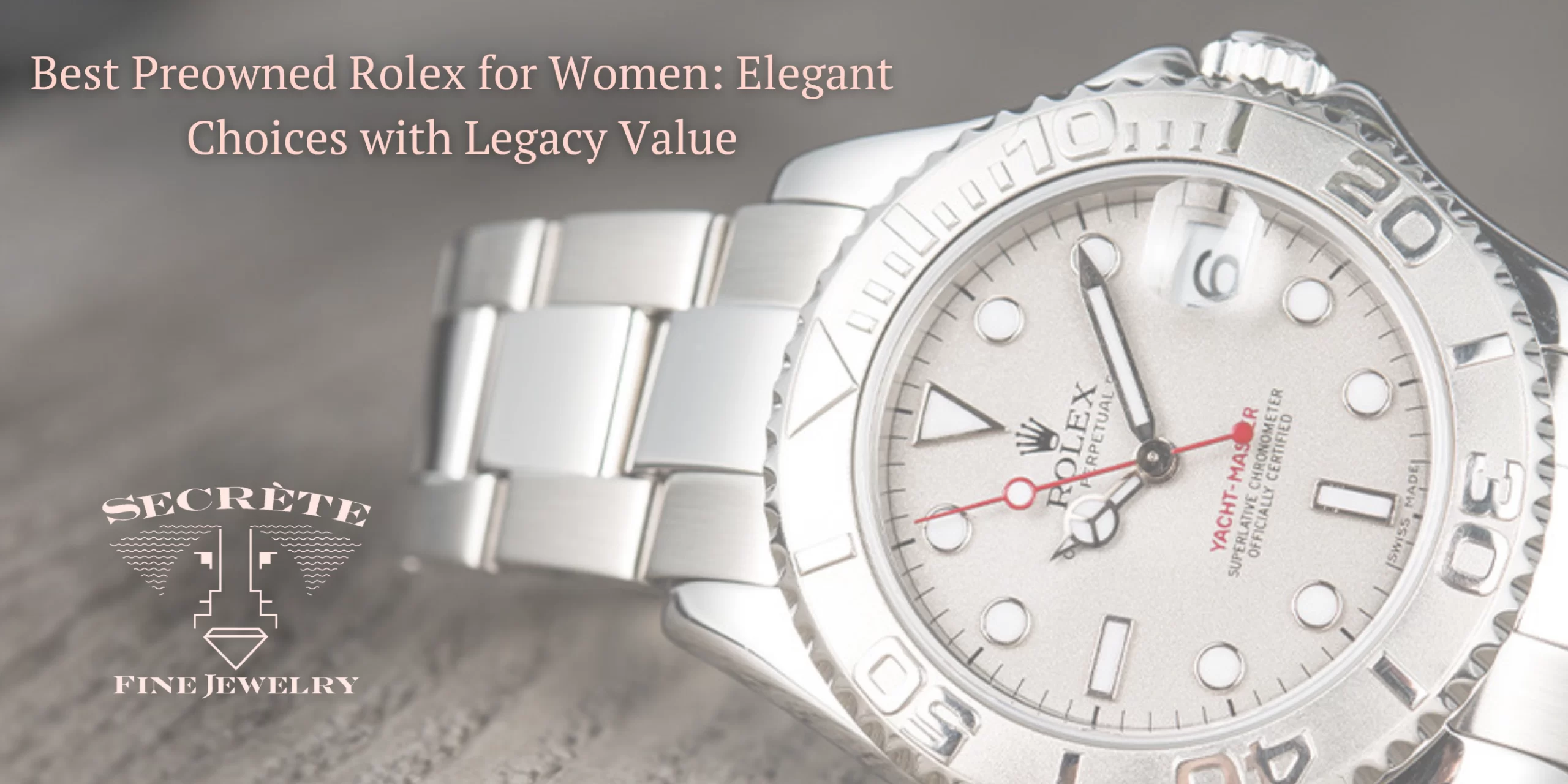 Rolex Yachtmaster A silver-tone Rolex Yacht-Master watch on a wood table